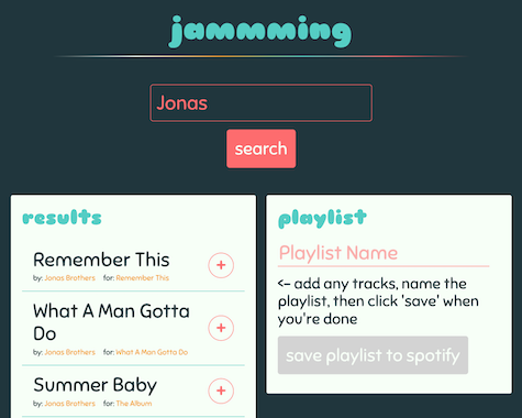 jammming app screenshot